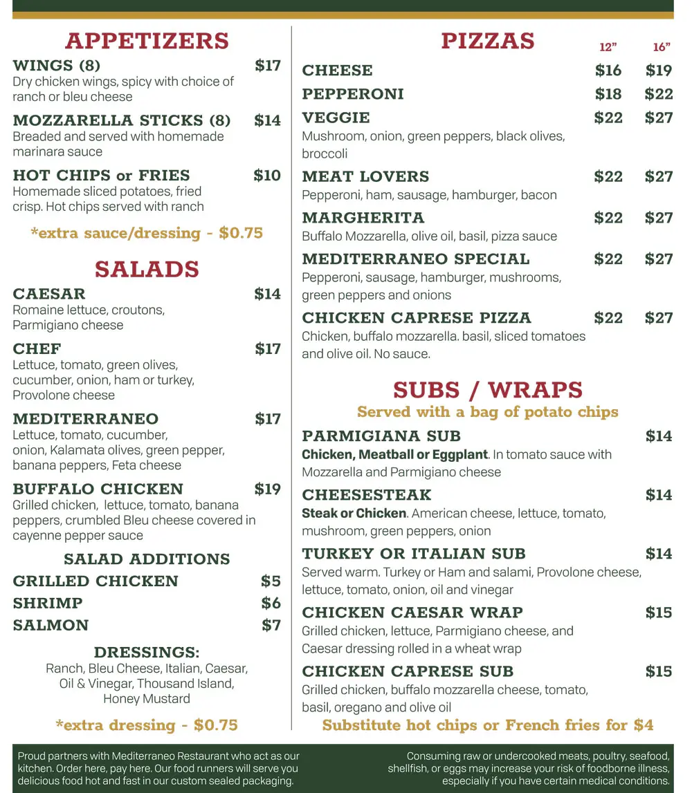 clubhouse food menu